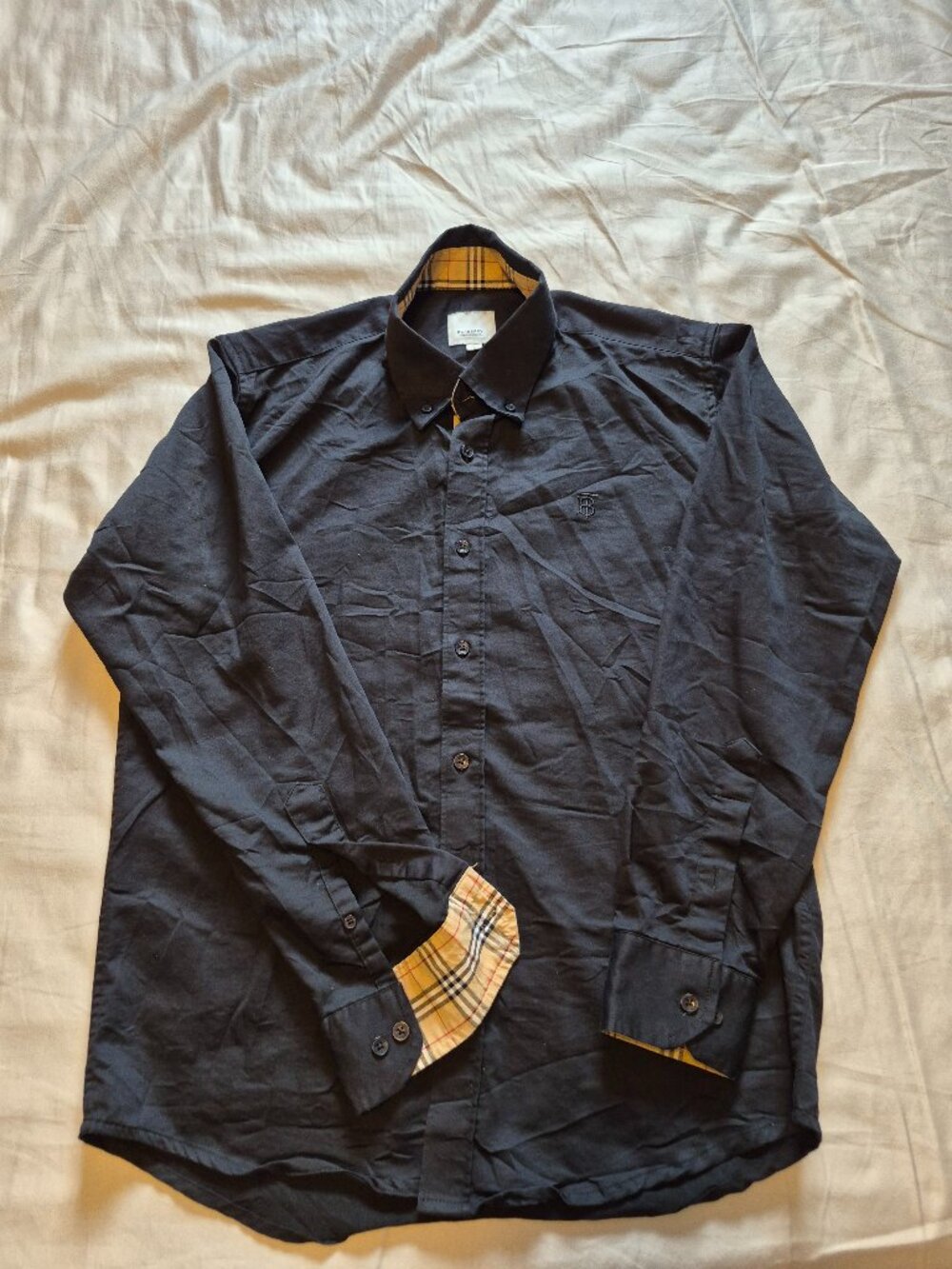 Burberry London Black Check Trim Cotton Shirt Men’s L #MC5